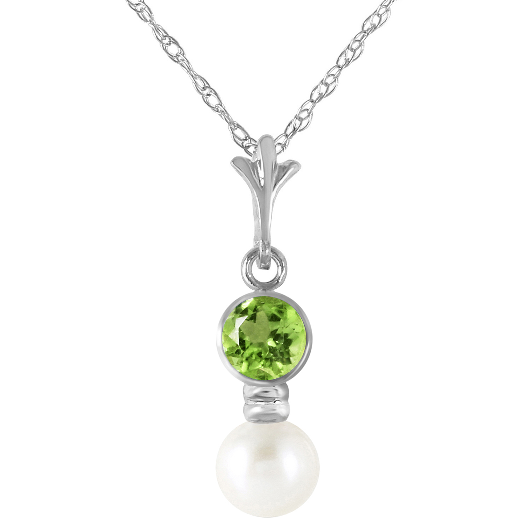 14k Solid Gold Necklace With Peridot Pearl White Gold 970$